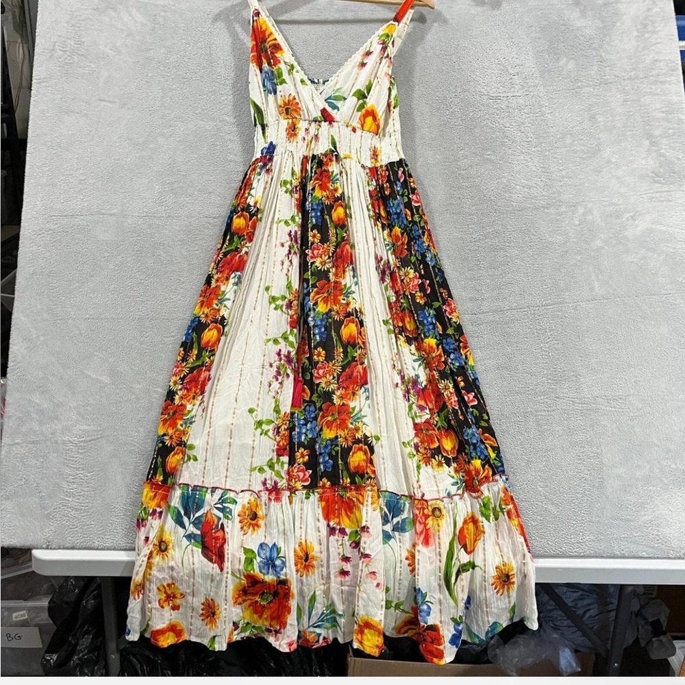 Magic Floral Maxi Dress in White with Multicolor Blooms